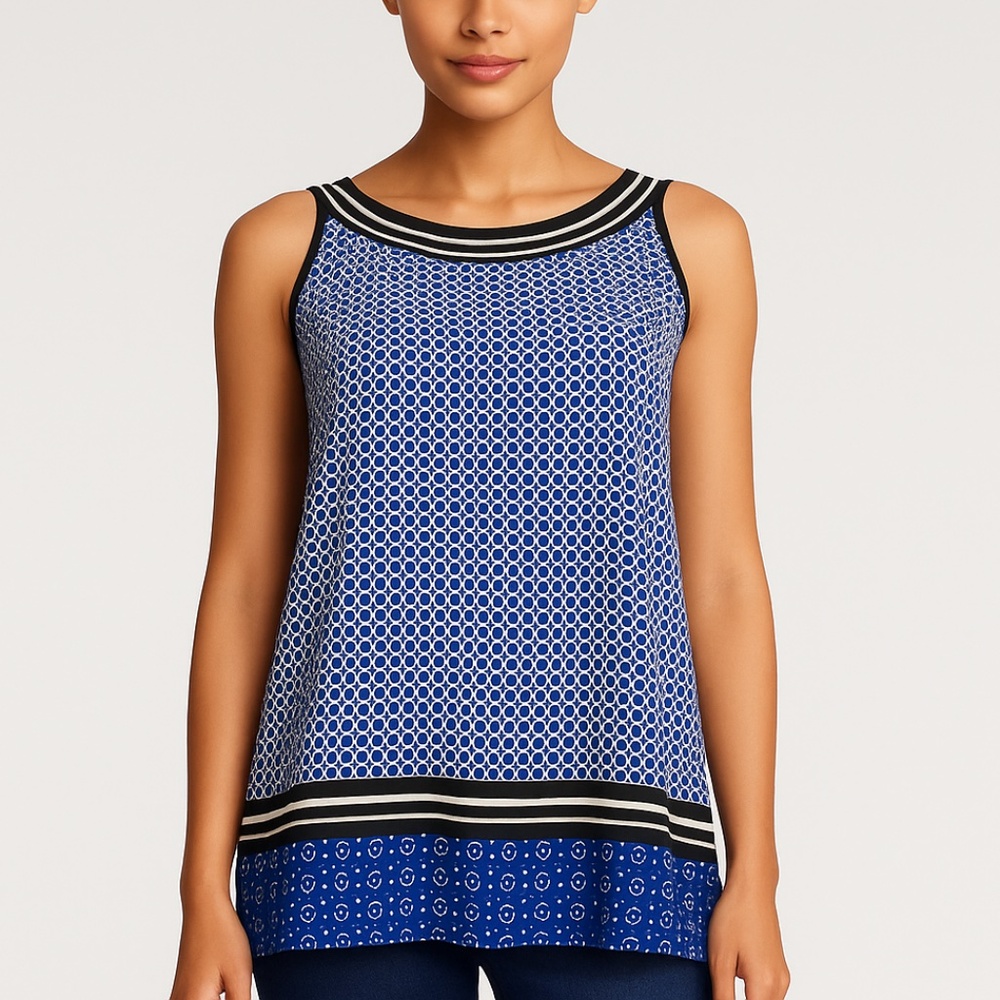 NWT Max Studio Geometric Halter Tunic Top Size M Blue White Trapeze Tank